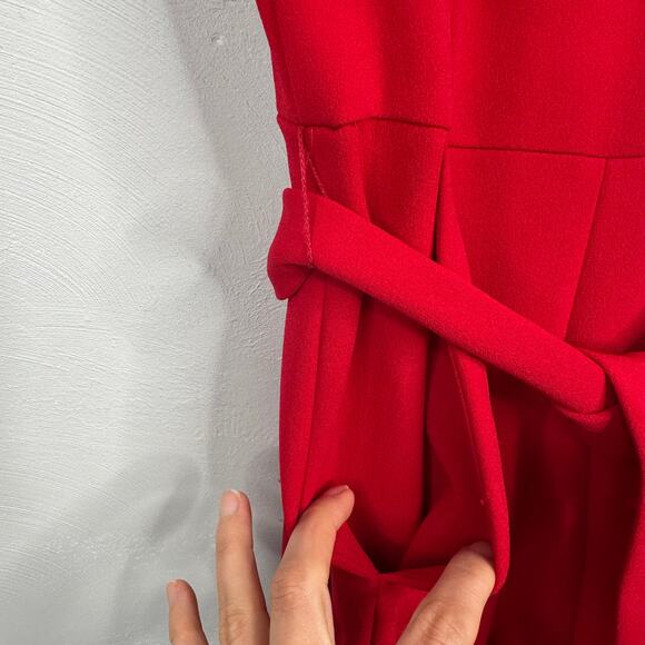 Calvin Klein Red Tulip-Sleeve Cropped Jumpsuit - Picture 6 of 9